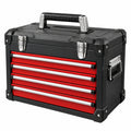 Coffre à outils 50 x 25 x 35 cm en métal noir rouge à 4 tiroirs portable - Trandorix