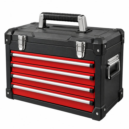 Coffre à outils 50 x 25 x 35 cm en métal noir rouge à 4 tiroirs portable - Trandorix