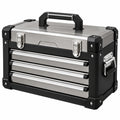 Coffre à outils 50 x 25 x 35 cm en aluminium argenté et noir avec tiroirs portable - Trandorix