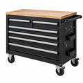 Servante d'atelier 112 x 46 x 97 cm en acier noir avec plateau en bois mobile - Trandorix