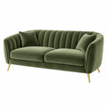 Canapé 2 places 180 x 85 x 78 cm en velours vert olive style Art déco - Trandorix