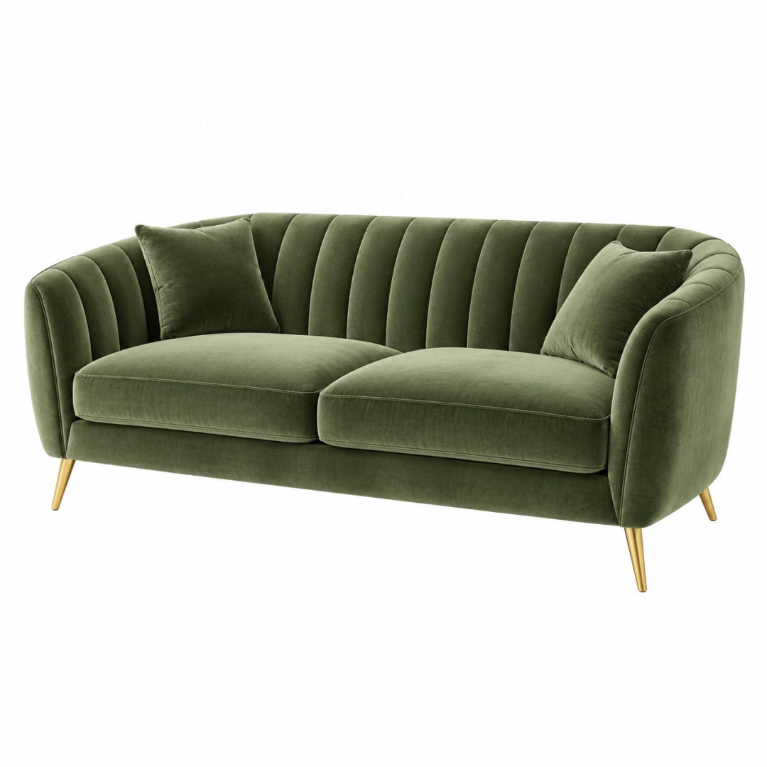 Canapé 2 places 180 x 85 x 78 cm en velours vert olive style Art déco - Trandorix