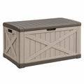 Coffre de rangement extérieur 116 x 58 x 64 cm en plastique beige et marron style rustique - Trandorix