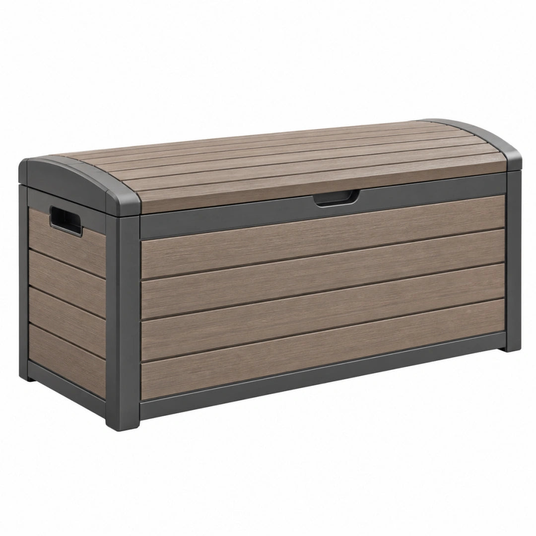 Coffre de rangement 120 x 60 x 65 cm en résine brun et anthracite pour extérieur avec couvercle - Trandorix