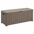 Coffre de rangement extérieur 120 x 56 x 63 cm en résine taupe effet bois avec couvercle - Trandorix