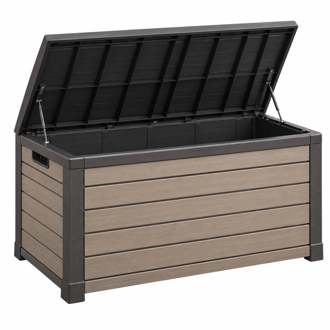 Coffre de rangement extérieur 151 x 72 x 70 cm en résine gris anthracite avec couvercle relevable - Trandorix