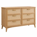 Commode 140 x 45 x 90 cm en bois naturel et cannage à 6 tiroirs style rétro - Trandorix