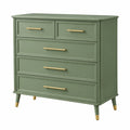 Commode 100 x 45 x 100 cm en bois vert sauge - 5 tiroirs style rétro - Trandorix