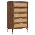 Commode 80 x 40 x 130 cm en bois brun avec cannage 5 tiroirs style rétro - Trandorix