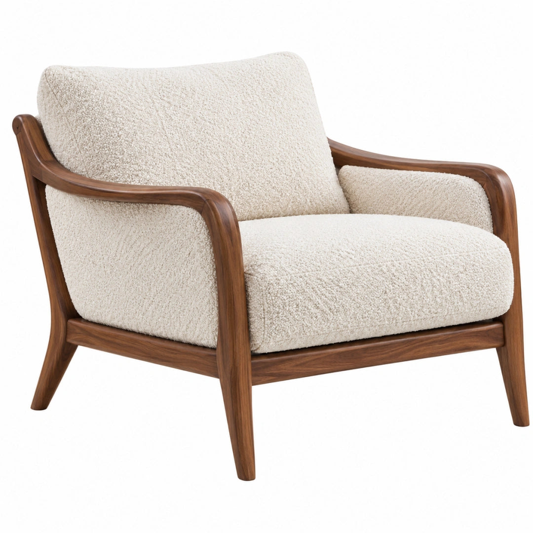 Fauteuil 76 x 82 x 84 cm en tissu bouclette écru et bois brun - style contemporain - Trandorix