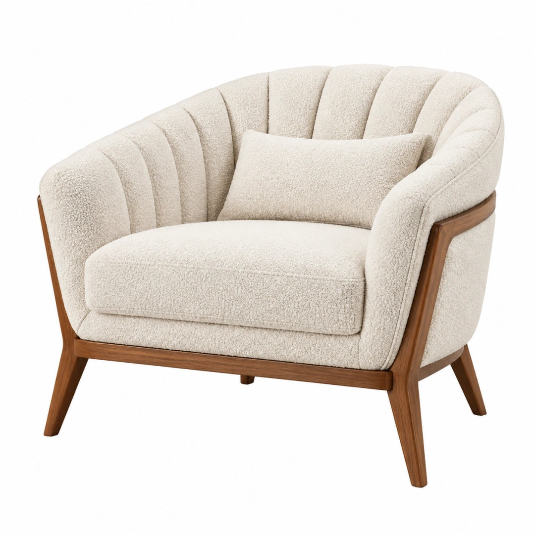 Fauteuil 85 x 82 x 80 cm tissu bouclette écru bois style contemporain - Trandorix