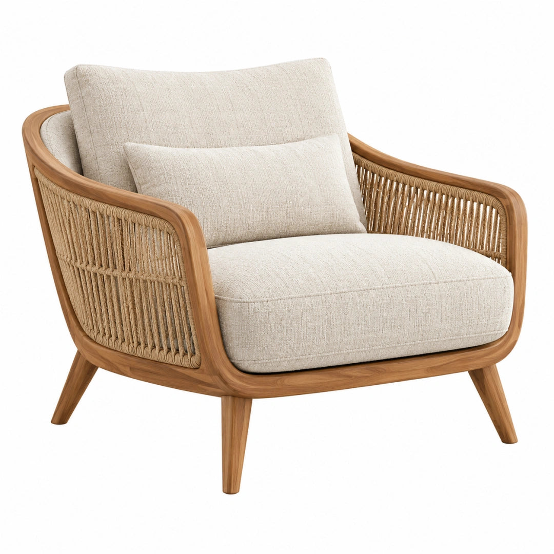 Fauteuil 78 x 82 x 78 cm en bois beige et marron naturel style bohème - Trandorix