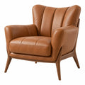 Fauteuil 85 x 90 x 100 cm revêtement aspect cuir marron pieds en bois style rétro - Trandorix