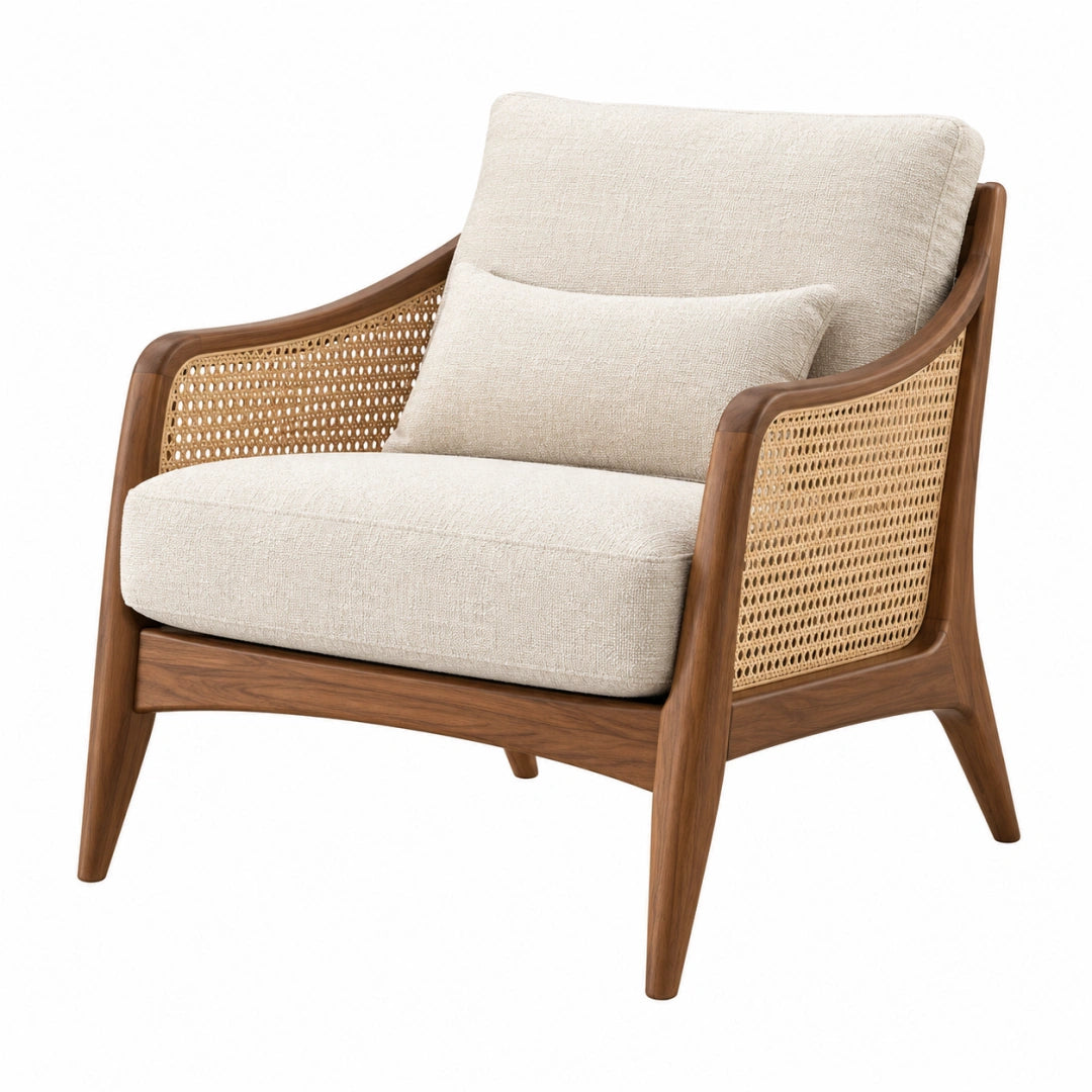Fauteuil 75 x 82 x 88 cm en bois brun et cannage beige style naturel - Trandorix