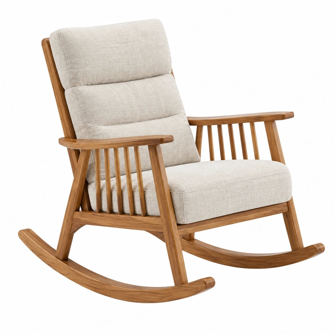 Fauteuil à bascule 70 x 92 x 102 cm en bois et tissu beige marron style scandinave - Trandorix
