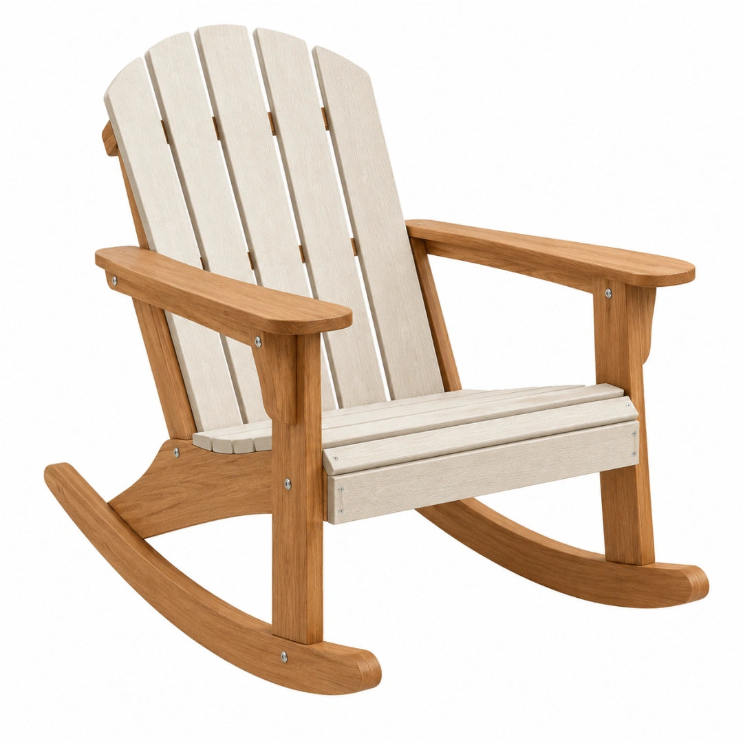Fauteuil à bascule Adirondack 98 x 76 x 98 cm en bois naturel et blanc pour jardin - Trandorix