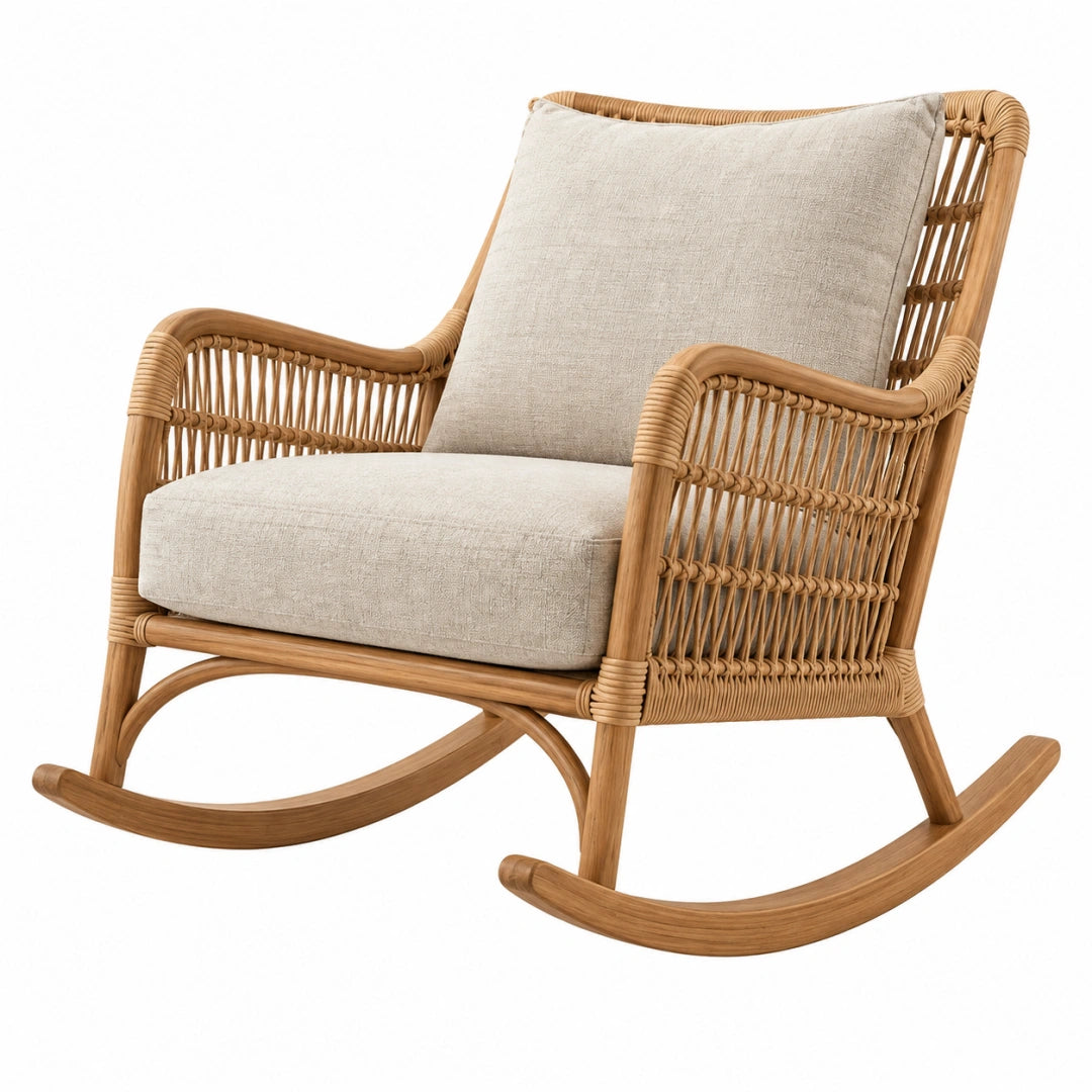Fauteuil à bascule 70 x 95 x 100 cm en rotin naturel beige style bohème - Trandorix