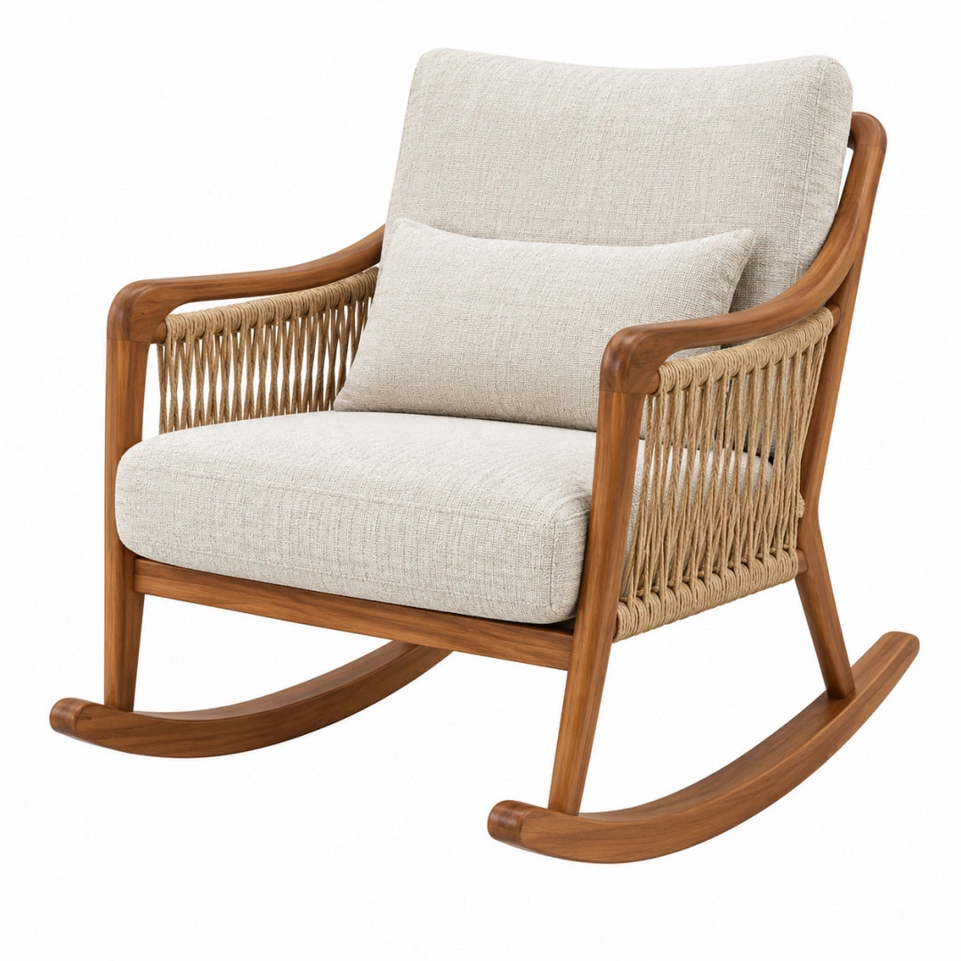 Fauteuil à bascule 85 x 75 x 95 cm en bois beige et marron style naturel - Trandorix