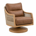 Fauteuil pivotant 78 x 82 x 90 cm aspect cuir marron bois et corde tressée style bohème - Trandorix