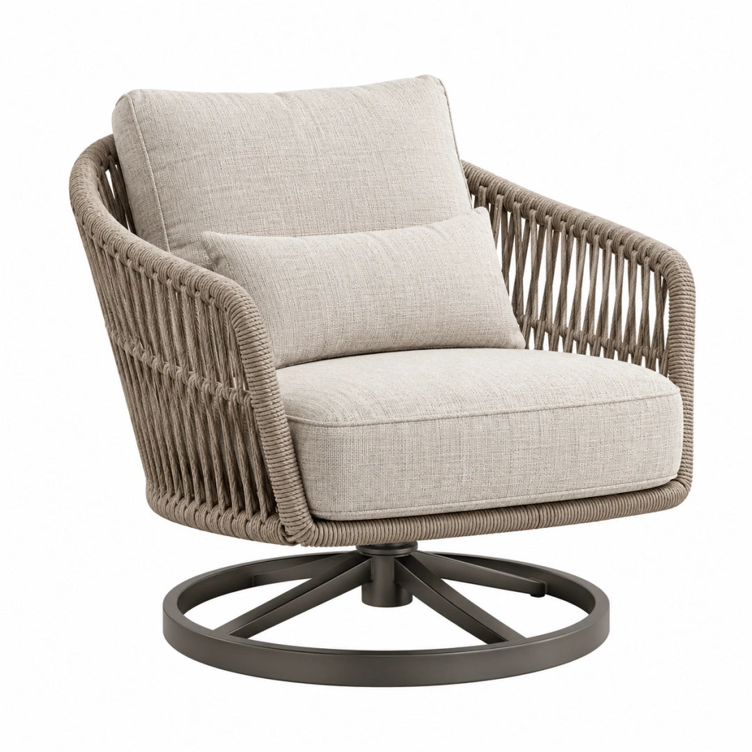 Fauteuil pivotant 82 x 78 x 86 cm tressage beige et métal brun style contemporain - Trandorix