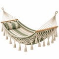 Hamac 200 x 100 cm en coton vert beige avec barres en bois style bohème - Trandorix