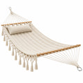 Hamac 300 x 100 x 120 cm en textile écru avec bois pour jardin style bohème - Trandorix