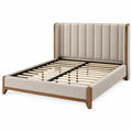 Lit 160 x 200 cm en tissu beige et bois avec sommier à lattes style contemporain - Trandorix