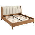 Lit double 160 x 200 cm en bois brun avec tête de lit capitonnée beige - Style contemporain - Trandorix