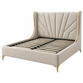 Lit 160 x 200 cm en tissu beige avec sommier à lattes style contemporain - Trandorix