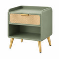 Table de chevet 45 x 40 x 55 cm en bois vert avec tiroir en cannage style rétro - Trandorix