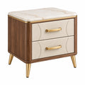 Table de chevet 55 x 40 x 60 cm bois brun et beige à 2 tiroirs style contemporain - Trandorix