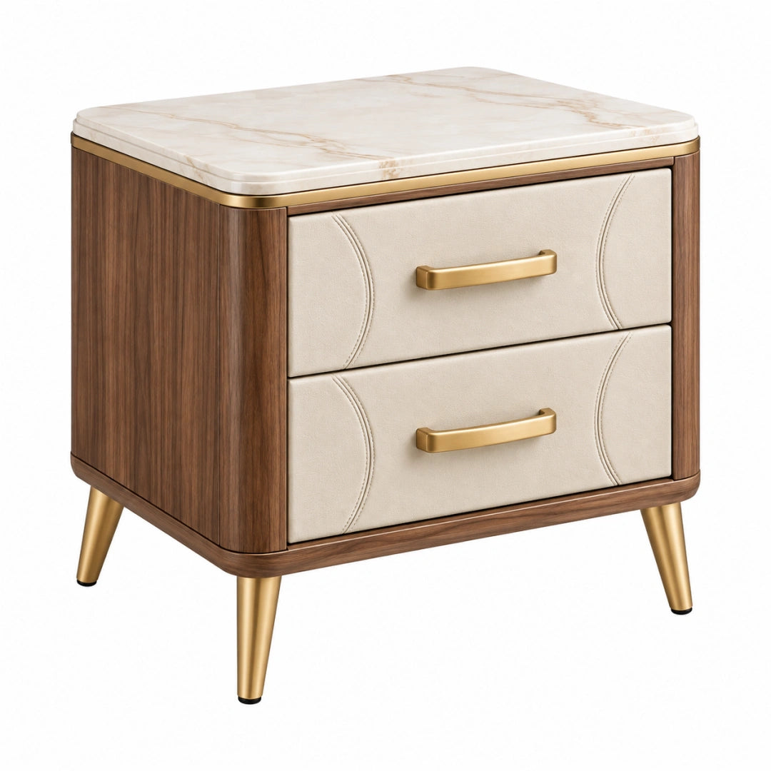 Table de chevet 55 x 40 x 60 cm bois brun et beige à 2 tiroirs style contemporain - Trandorix