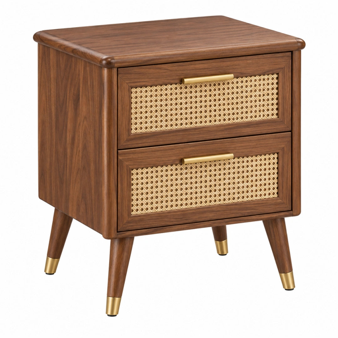 Table de chevet 45 x 40 x 60 cm en bois brun avec cannage style rétro - Trandorix