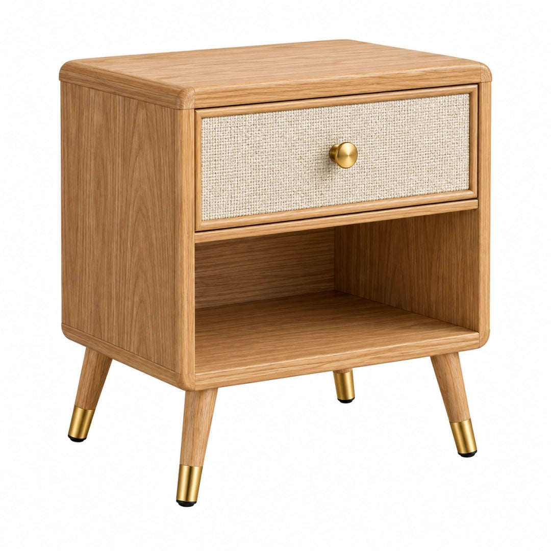 Table de chevet 45 x 40 x 60 cm en bois naturel avec tiroir textile style vintage - Trandorix