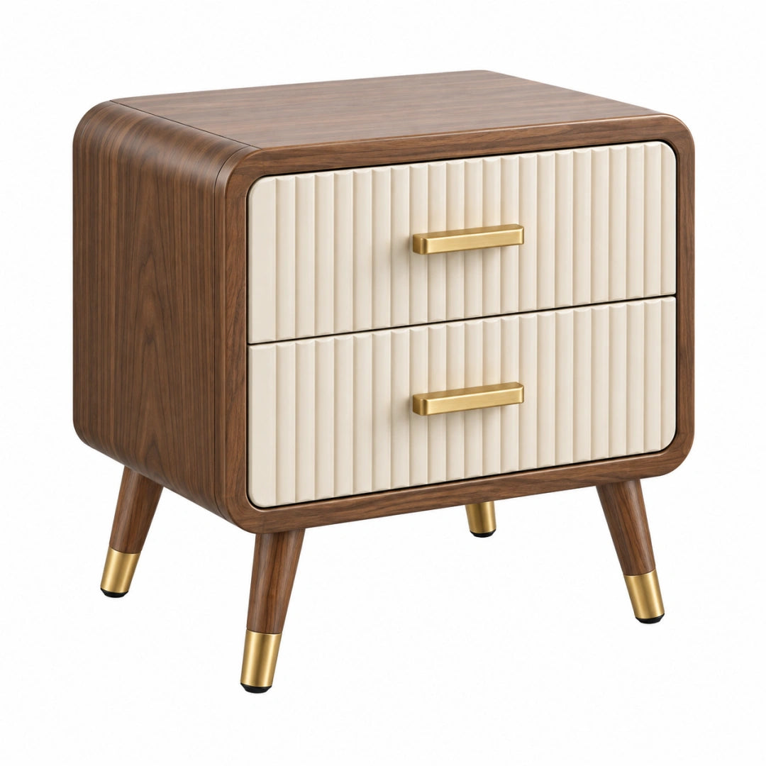 Table de chevet 50 x 40 x 55 cm en bois brun et crème avec 2 tiroirs style rétro - Trandorix