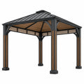 Pavillon de jardin 300 x 300 x 270 cm en métal noir et bois avec toit rigide - Trandorix