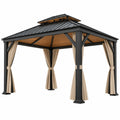 Tonnelle de jardin 300 x 300 x 290 cm en métal noir avec rideaux beiges style pavillon extérieur - Trandorix