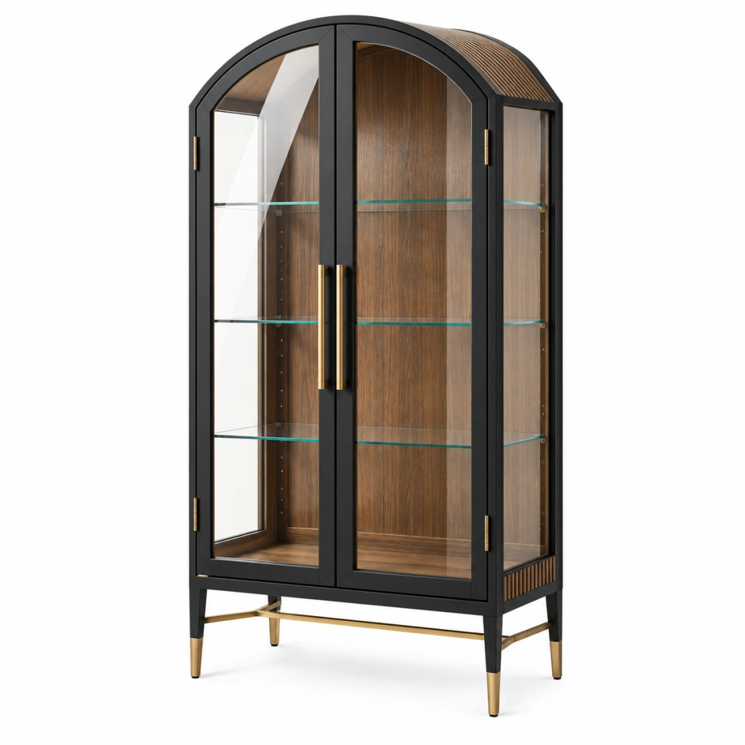 Vitrine 90 x 45 x 190 cm en verre et bois brun noir style contemporain - Trandorix