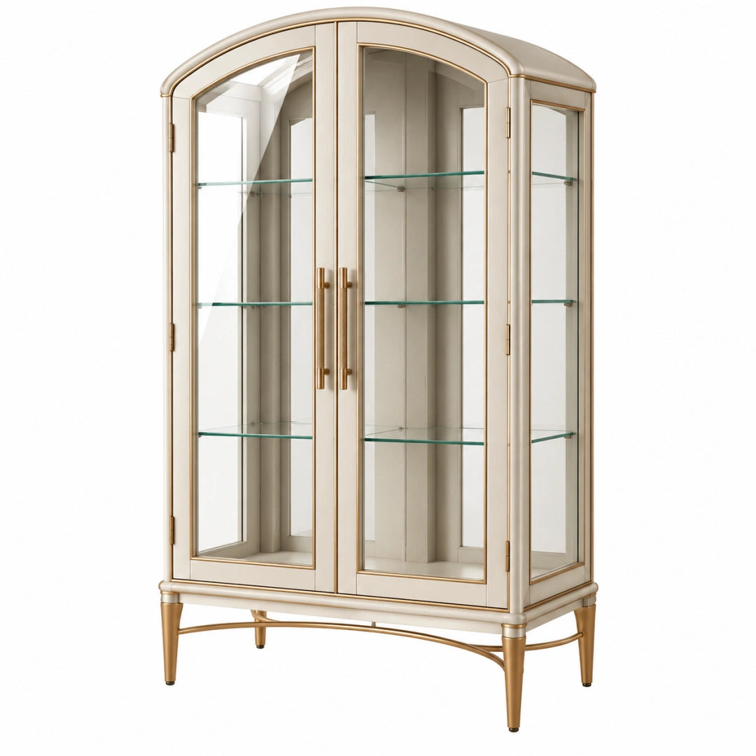 Vitrine 100 x 45 x 190 cm en bois et verre blanc doré à 2 portes style classique - Trandorix