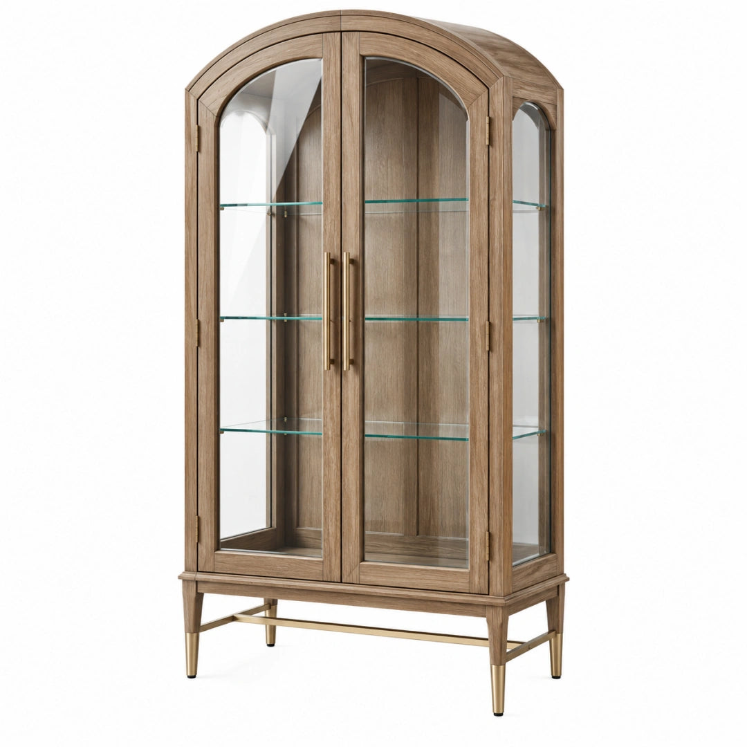 Vitrine 100 x 45 x 190 cm en bois brun et verre style classique avec 2 portes - Trandorix
