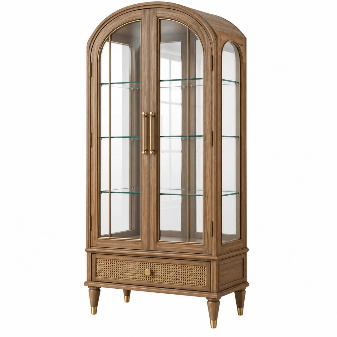 Vitrine 90 x 45 x 190 cm en bois brun et verre avec tiroir style classique - Trandorix