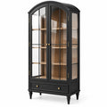Vitrine 100 x 45 x 190 cm en bois noir et verre avec tiroir - rangement classique - Trandorix