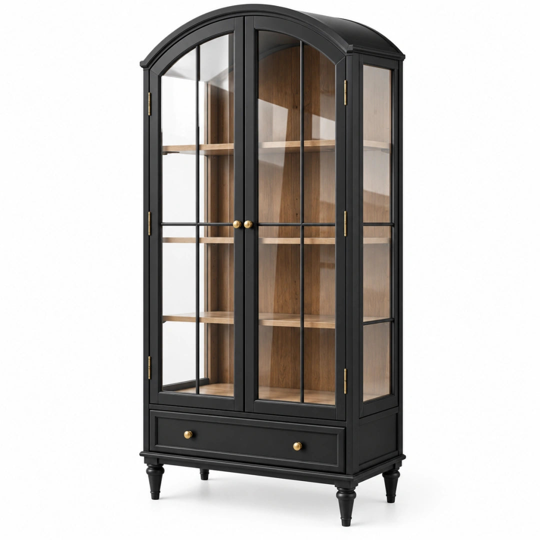 Vitrine 100 x 45 x 190 cm en bois noir et verre avec tiroir - rangement classique - Trandorix