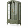 Vitrine 90 x 42 x 180 cm en bois vert avec portes vitrées et tiroir style classique - Trandorix