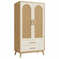 Armoire 90 x 50 x 180 cm en bois beige avec cannage style bohème - Trandorix