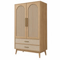 Armoire de rangement 90 x 45 x 180 cm en bois beige à 2 portes et 2 tiroirs style rétro - Trandorix
