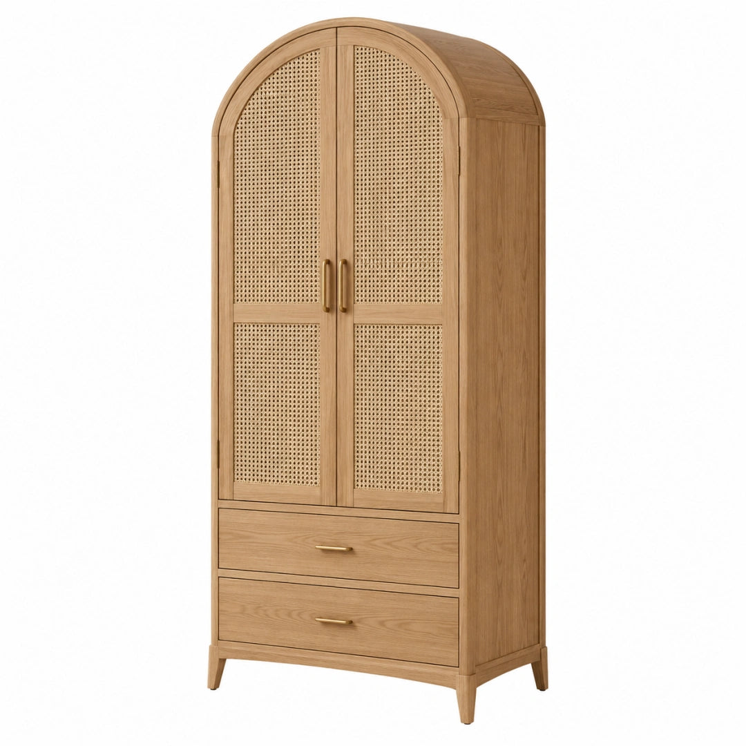 Armoire de rangement 100 x 55 x 190 cm en bois naturel et cannage style bohème - Trandorix