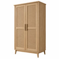 Armoire 100 x 55 x 190 cm en bois beige avec portes en cannage style naturel - Trandorix