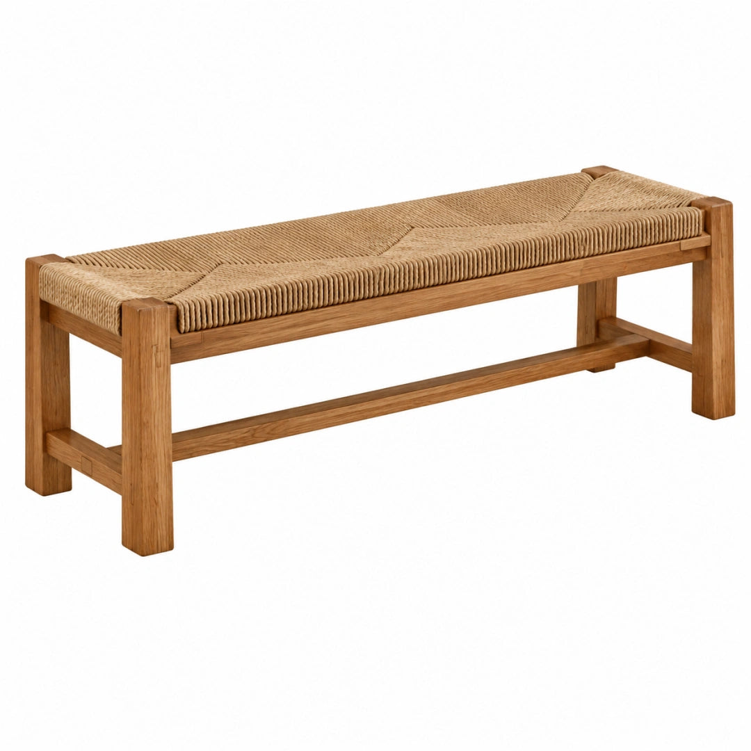 Banc 120 x 40 x 45 cm en bois et corde tressée marron style naturel - Trandorix