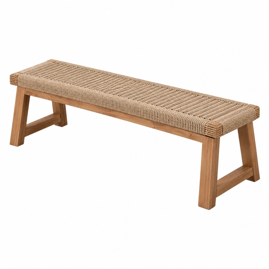 Banc 120 x 35 x 45 cm en bois et corde tressée beige style naturel - Trandorix
